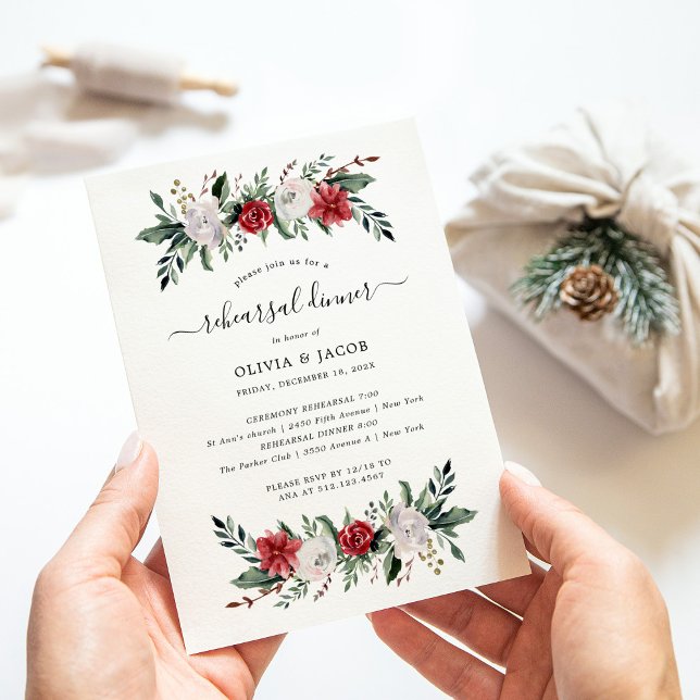 Christmas Wreath Floral | Wedding Rehearsal Dinner Invitation (Creator Uploaded)