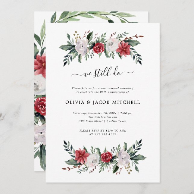 Christmas Wreath | Floral Wedding Vow Renewal Invitation (Front/Back)