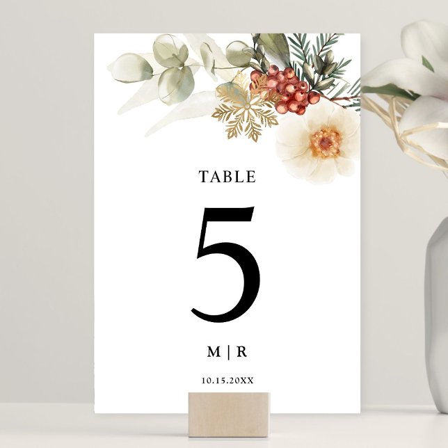 Christmas Wreath Floral Winter Wedding Table Number (Creator Uploaded)