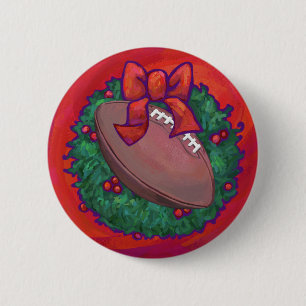 Christmas Wreath Football on Red 6 Cm Round Badge