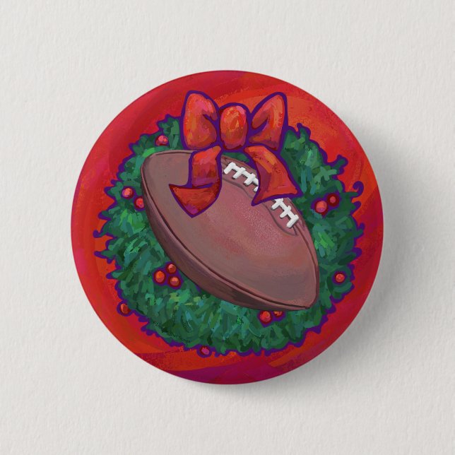 Christmas Wreath Football on Red 6 Cm Round Badge (Front)