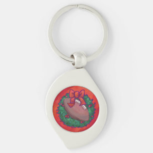 Christmas Wreath Football on Red Key Ring