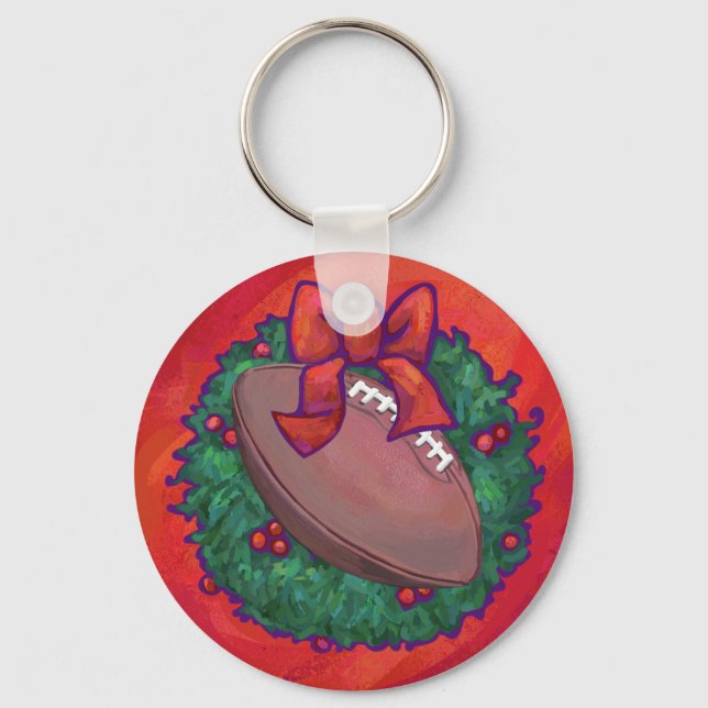 Christmas Wreath Football on Red Key Ring (Front)