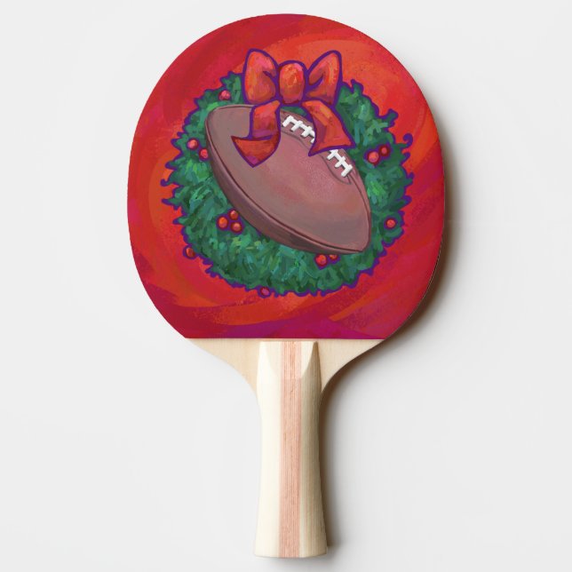 Christmas Wreath Football on Red Ping Pong Paddle (Back)