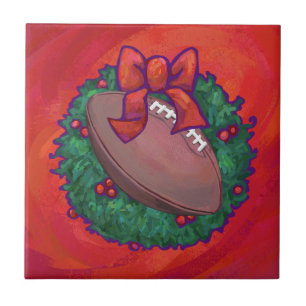 Christmas Wreath Football on Red Tile