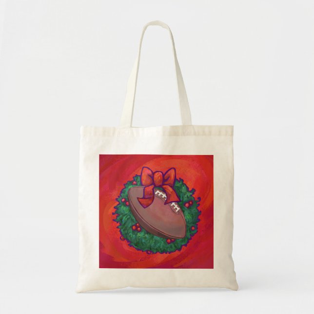 Christmas Wreath Football on Red Tote Bag (Front)