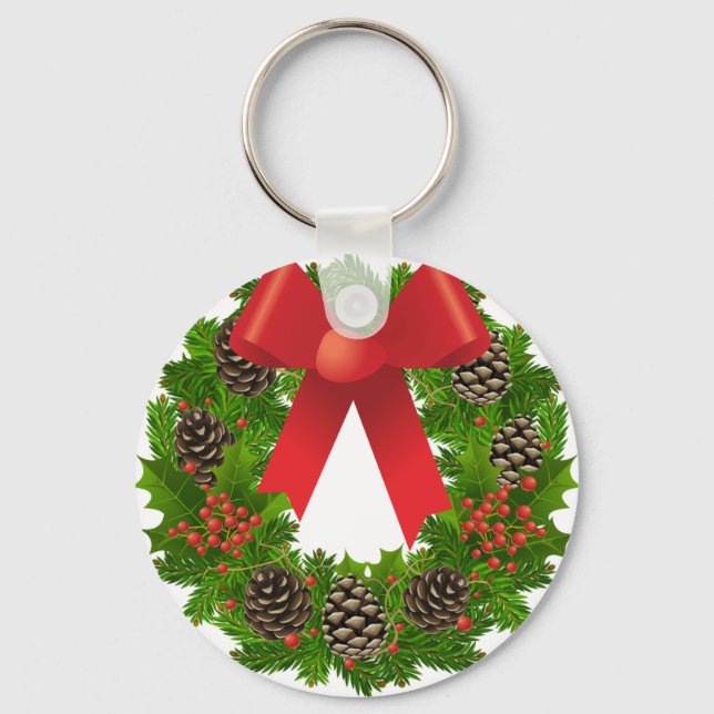 Christmas Wreath for the Holidays Key Ring (Front)