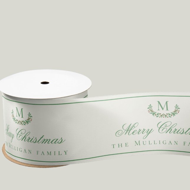 Christmas Wreath Gift Ribbon | Custom Monogram Satin Ribbon (Creator Uploaded)