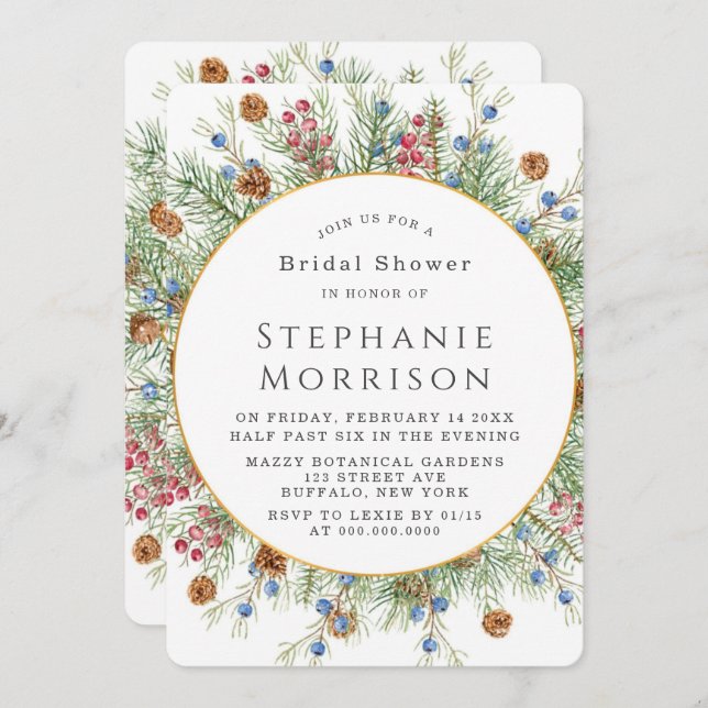 Christmas Wreath Gold Geometric Bridal Shower Invitation (Front/Back)