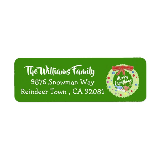 Christmas wreath green return address labels (Front)