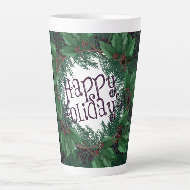 Christmas Wreath Happy Holidays! Christmas Latte Mug (Front)
