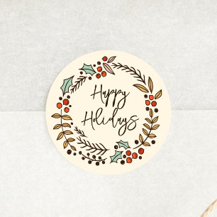 Christmas Wreath Happy Holidays Classic Round Sticker