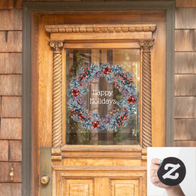 Christmas wreath Happy Holidays window art (Home Door)