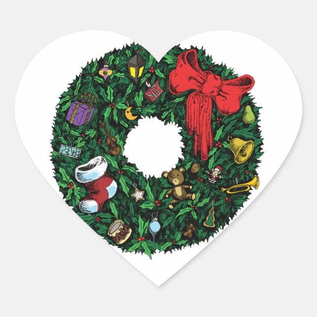 Christmas Wreath Heart Sticker (Front)