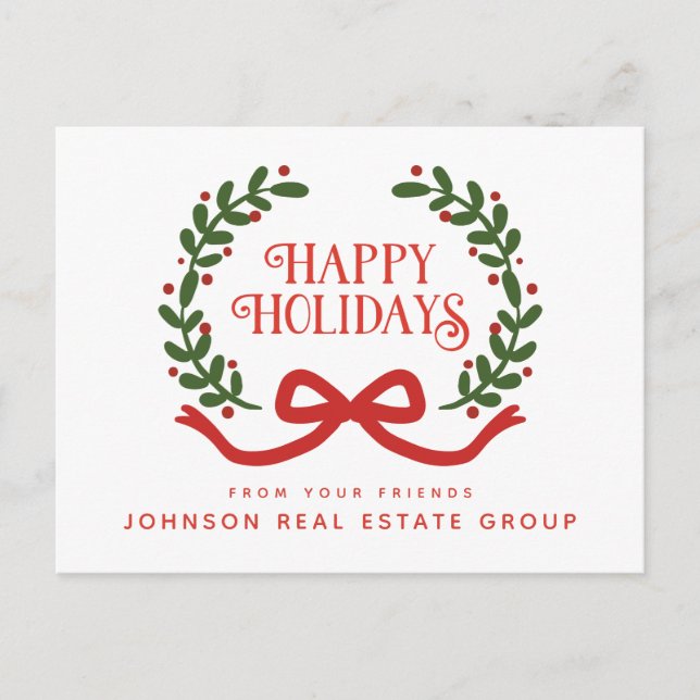 Christmas Wreath  | Holiday Greetings Postcard (Front)