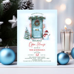 Christmas Wreath Holiday Open House Party Snowman Invitation<br><div class="desc">Elegant watercolor Christmas / Holiday Open House Party invitations cards.  Wreath with pine branches,  holly,  pine cones,  snowman,  tree,  house front door,  baubles and bow.  Easy editable templates.  Perfect for house / home / family / friends / neighbour parties.</div>