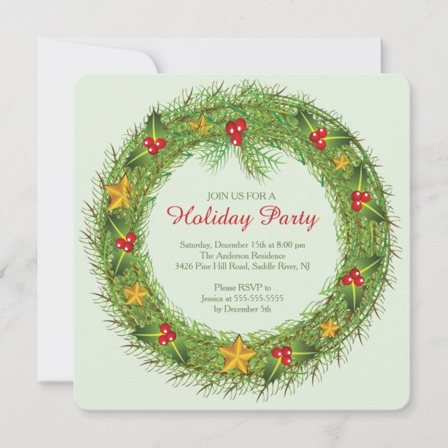 Christmas Wreath Holiday Party Invitation (Front)