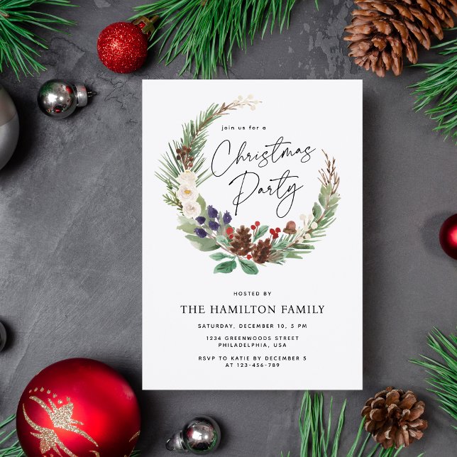 Christmas Wreath Holiday Party Invitation (Creator Uploaded)