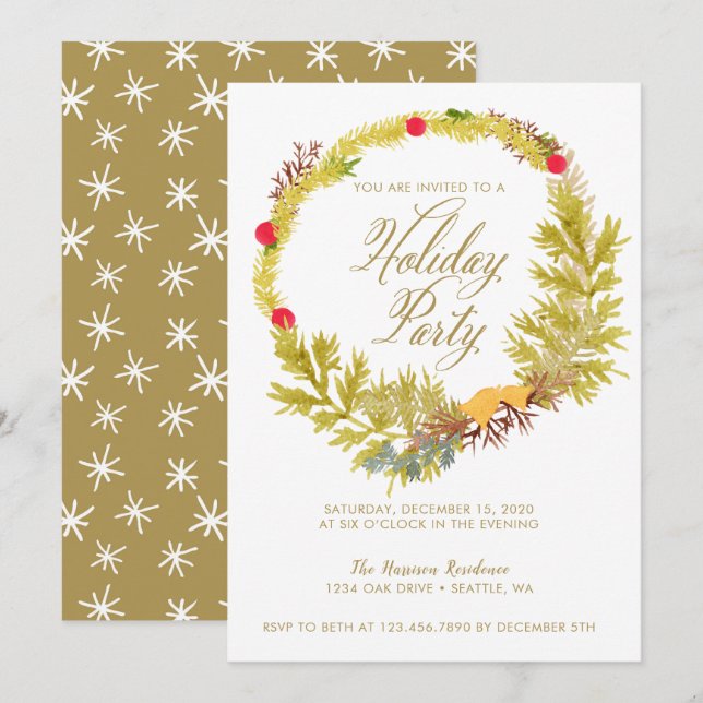 Christmas Wreath Holiday Party Invitation (Front/Back)