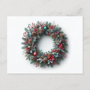 Christmas wreath holiday postcard