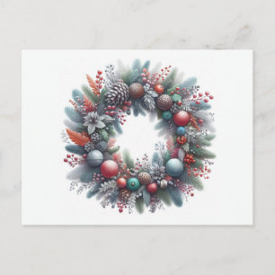 Christmas wreath holiday postcard
