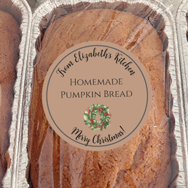 Christmas Wreath Homemade Food Gift Brown Classic Round Sticker (Creator Uploaded)