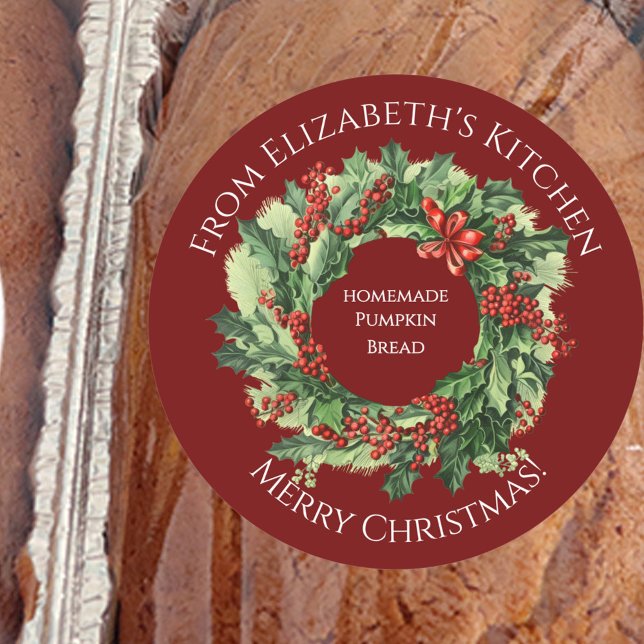 Christmas Wreath Homemade Food Gift Dark Red Classic Round Sticker (Creator Uploaded)