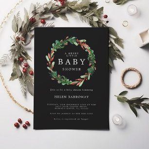 Christmas Wreath in Black Baby Shower Invitation