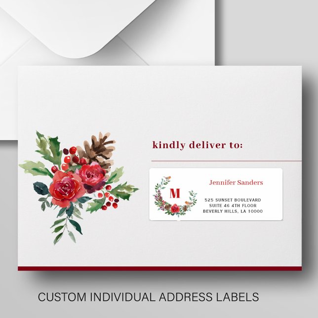 Christmas wreath individual guest address labels (The personalized envelope can be purchased separately - please see the collection)