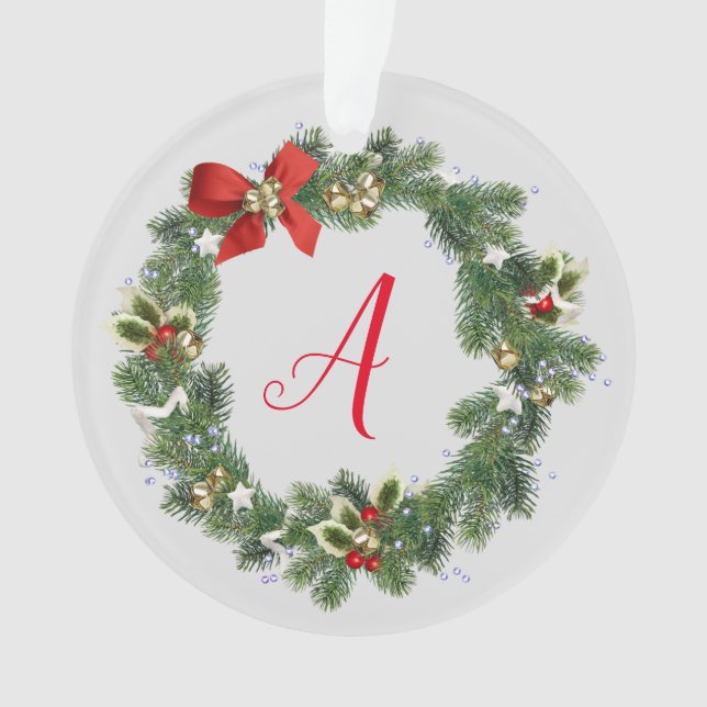 Christmas Wreath Initial Acrylic Ornament (Front)