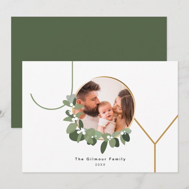 Christmas Wreath JOY Custom Family Photo Holiday Card (Front/Back)