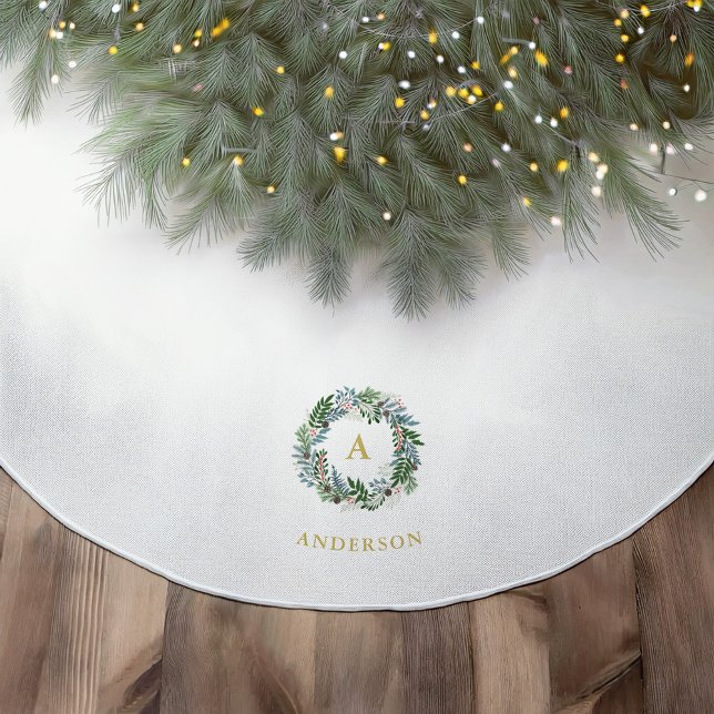 Christmas Wreath "Joy" Family Monogram Brushed Polyester Tree Skirt (Creator Uploaded)