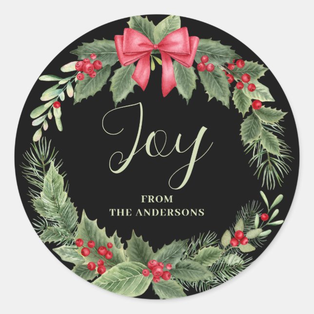 Christmas Wreath Joy Name Gift Tag (Front)
