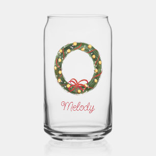 Christmas Wreath Kids Personalised Milk Can Glass