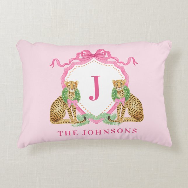 Christmas Wreath Leopard Crest Monogram  Decorative Cushion (Front)