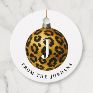 Christmas Wreath Leopard Crest Monogram Favour Tags