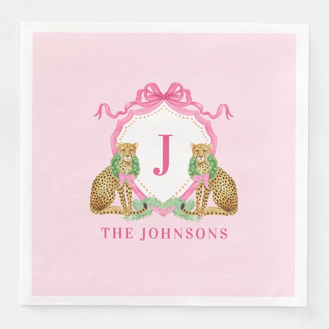 Christmas Wreath Leopard Crest Monogram  Napkin (Front)