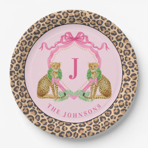 Christmas Wreath Leopard Crest Monogram  Paper Plate