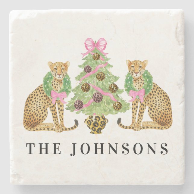 Christmas Wreath Leopard Crest  Stone Coaster (Front)