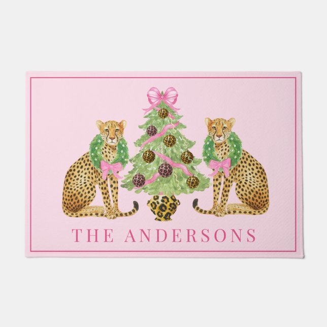 Christmas Wreath Leopard  Doormat (Front)