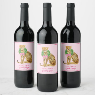 Christmas Wreath Leopard  Wine Label