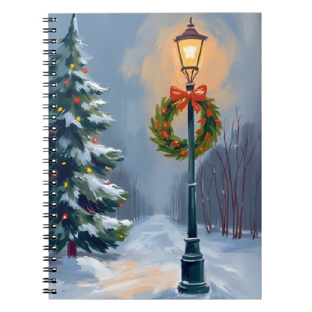 Christmas Wreath Lightpole Tree Notebook (Front)