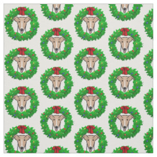 Christmas Wreath & Lights Whippet - Fawn & white Fabric
