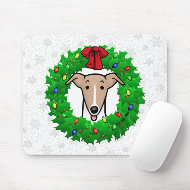 Christmas Wreath & Lights Whippet - Fawn & white Mouse Pad (With Mouse)