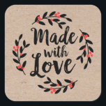 Christmas Wreath Made With Love Kraft Paper Square Sticker<br><div class="desc">A personalised "made with love" sticker on a kraft coloured background. Features a pretty berry wreath and the words "made with love" in an elegant script font.  A pretty finishing touch for all of your handmade gifts. Designed for you by Blackberry Boulevard.</div>