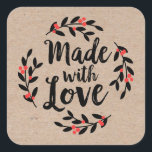 Christmas Wreath Made With Love Kraft Paper Square Sticker<br><div class="desc">A personalised "made with love" sticker on a kraft coloured background. Features a pretty berry wreath and the words "made with love" in an elegant script font.  A pretty finishing touch for all of your handmade gifts. Designed for you by Blackberry Boulevard.</div>