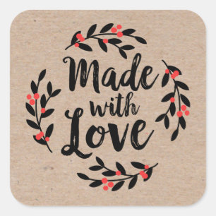 Christmas Wreath Made With Love Kraft Paper Square Sticker