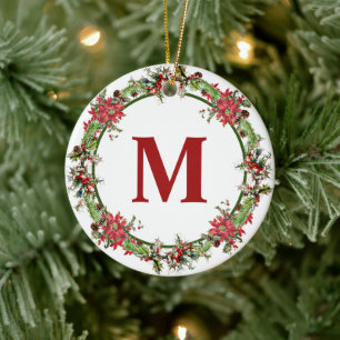 Christmas Wreath monogram Ceramic Tree Decoration