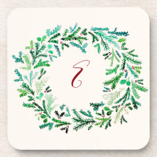 Christmas Wreath Monogram Coaster