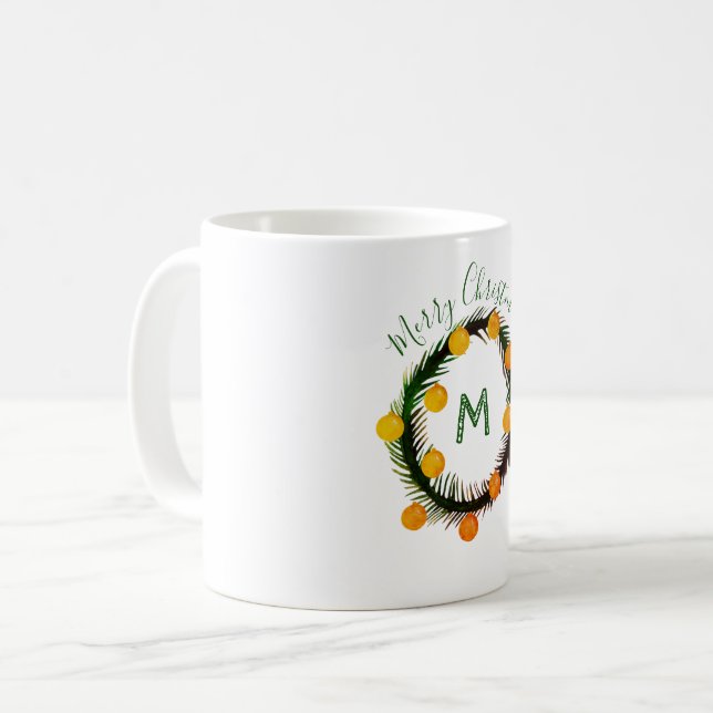 Christmas Wreath Monogram Coffee Mug (Front Left)